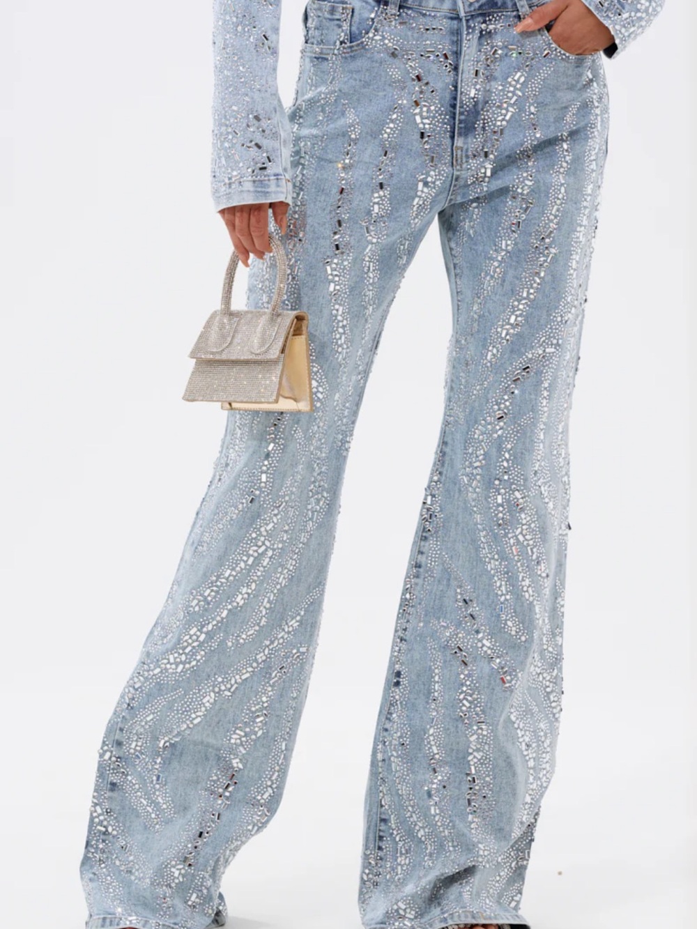 NWT AKIRA Light Blue Embellished Flare Jeans